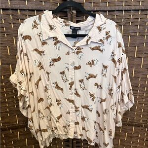 Hot Topic Beige Dog Pattern Shirt